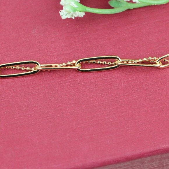 "Trendy Rose Gold Paperclip Chain Bracelet with Bead Detailing, XPBL0837 - Picture 11 of 12